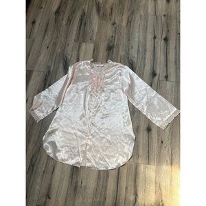 Oscar De La Renta Pink Label LG Satin Blouse Night Shirt Pajama With Ruffles Lig